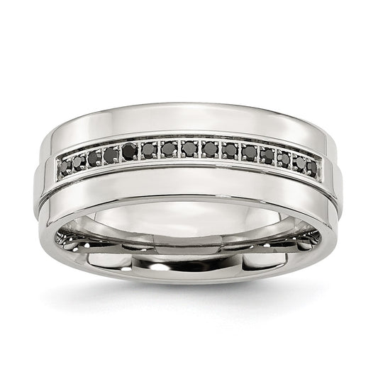 Stainless Steel Polished 1/6ct Black Diamond 8mm Flat Band – Elegant Jewelry Gift for Birthday, Anniversary, Engagement, Wedding