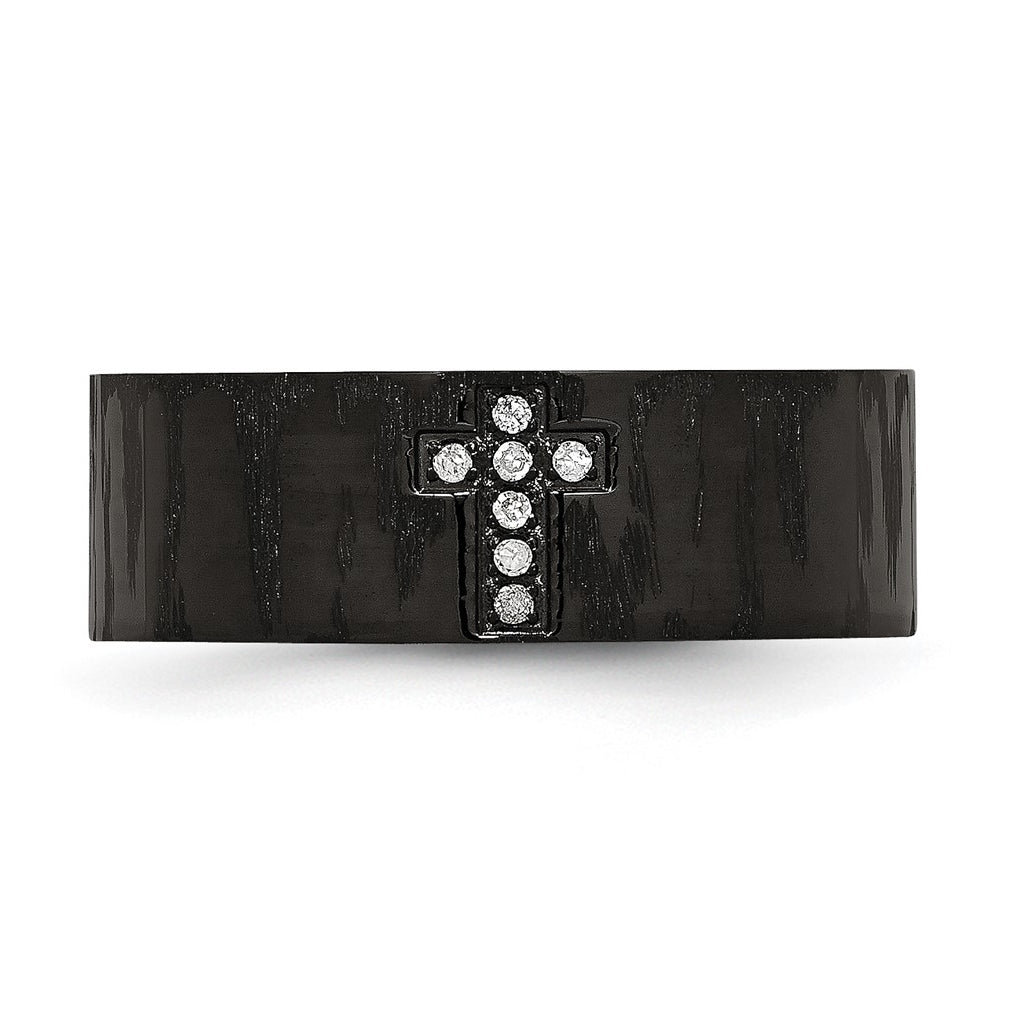 Stainless Steel Polished/Matte Black IP-plated 1/20ct Diamond Cross Band – Elegant Jewelry Gift for Birthday, Anniversary, Engagement, Wedding