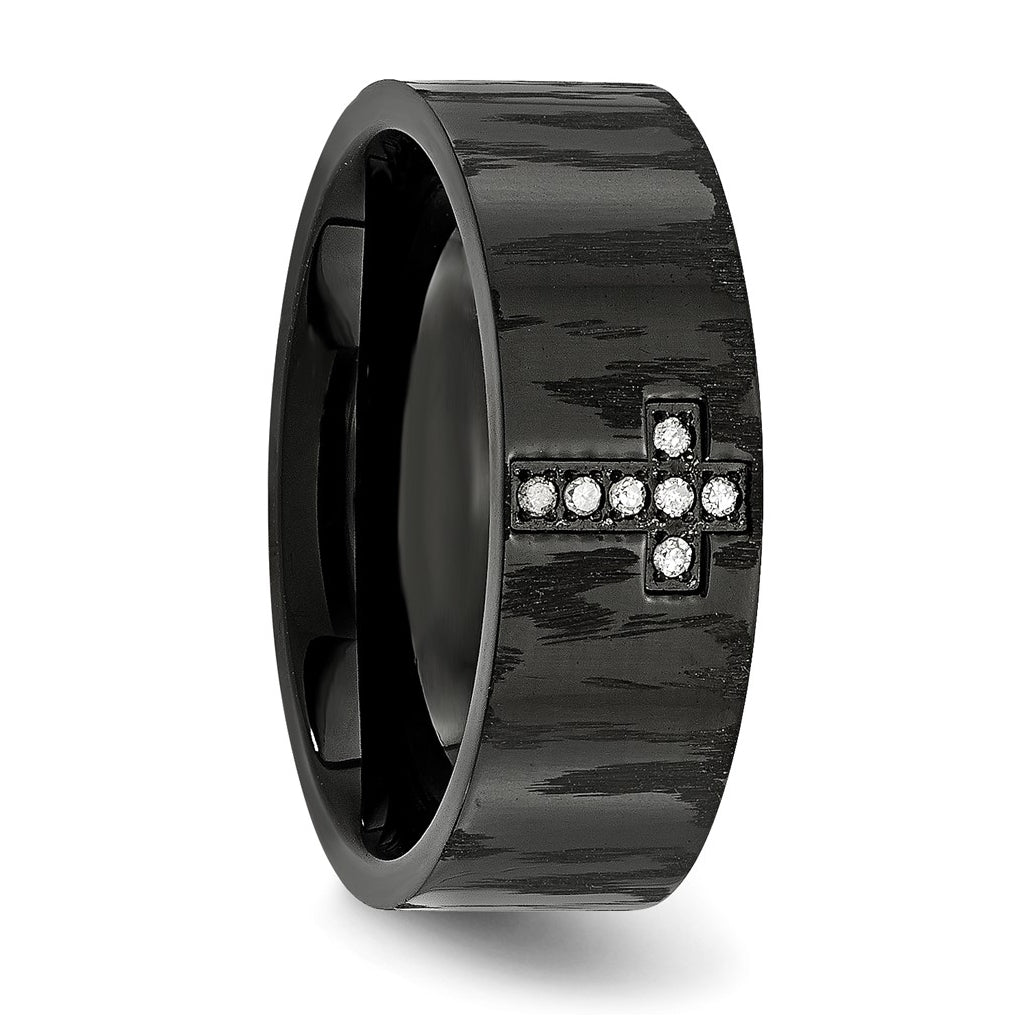 Stainless Steel Polished/Matte Black IP-plated 1/20ct Diamond Cross Band – Elegant Jewelry Gift for Birthday, Anniversary, Engagement, Wedding