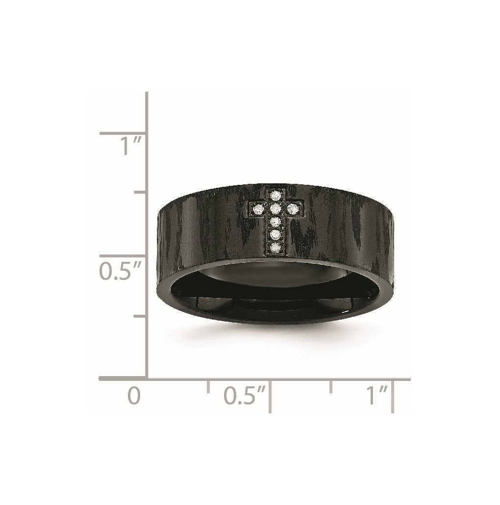 Stainless Steel Polished/Matte Black IP-plated 1/20ct Diamond Cross Band – Elegant Jewelry Gift for Birthday, Anniversary, Engagement, Wedding
