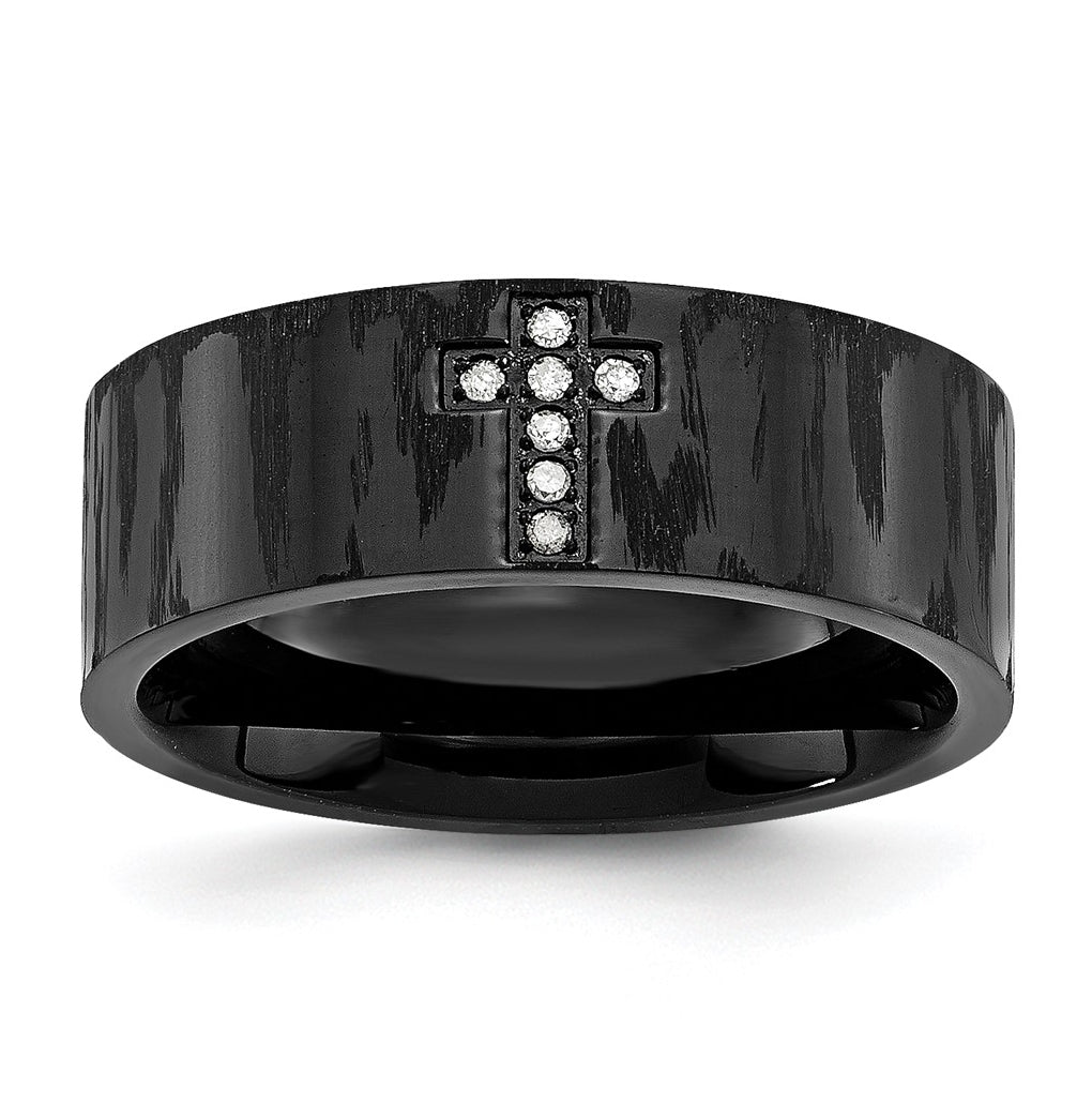 Stainless Steel Polished/Matte Black IP-plated 1/20ct Diamond Cross Band – Elegant Jewelry Gift for Birthday, Anniversary, Engagement, Wedding
