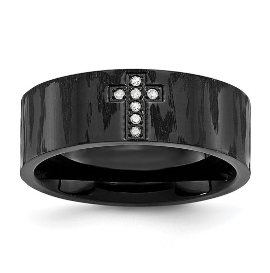 Stainless Steel Polished/Matte Black IP-plated 1/20ct Diamond Cross Band – Elegant Jewelry Gift for Birthday, Anniversary, Engagement, Wedding