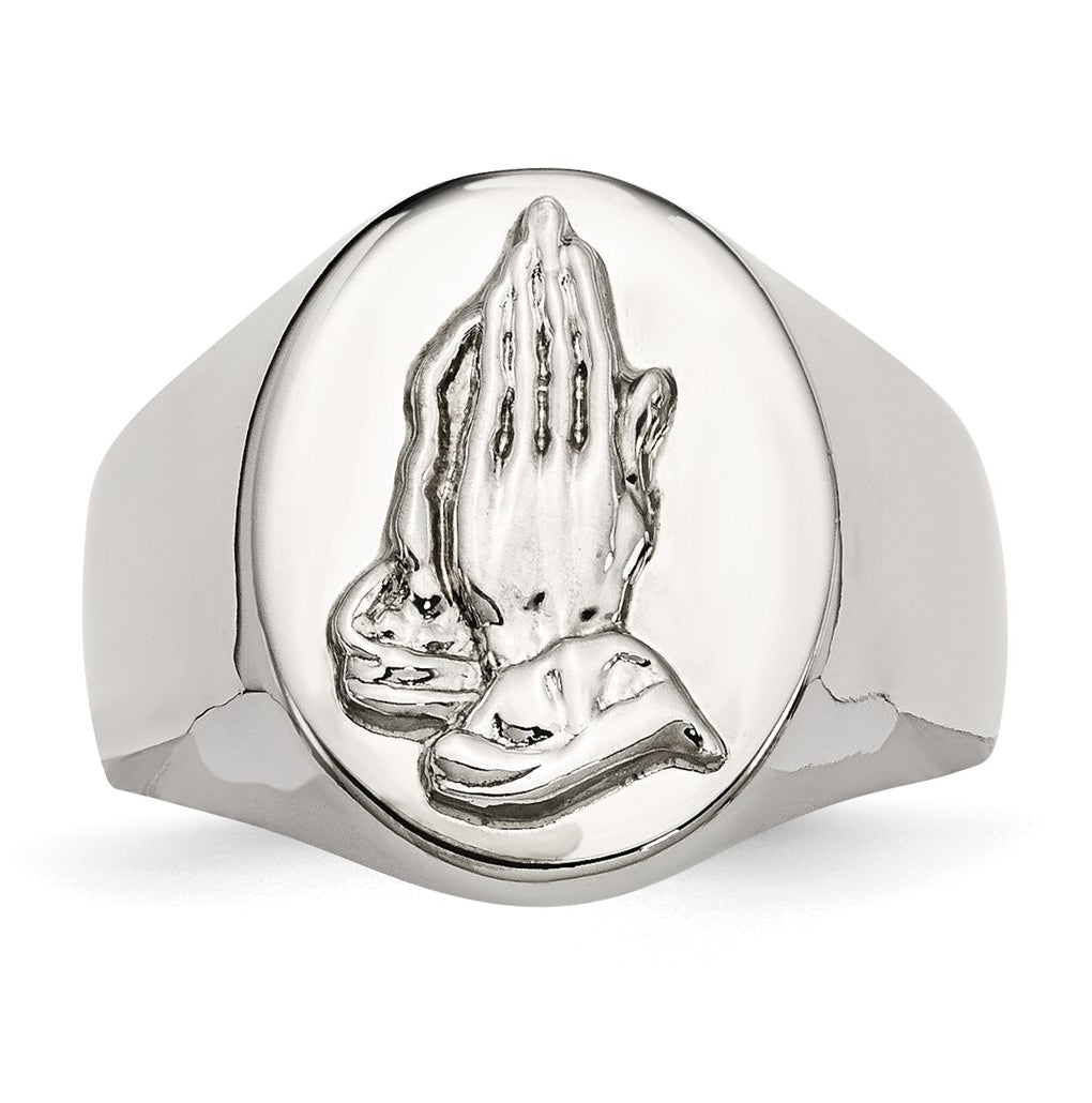 Stainless Steel Polished w/ Sterling Silver Praying Hands Ring – Elegant Jewelry Gift for Birthday, Anniversary, Engagement, Wedding
