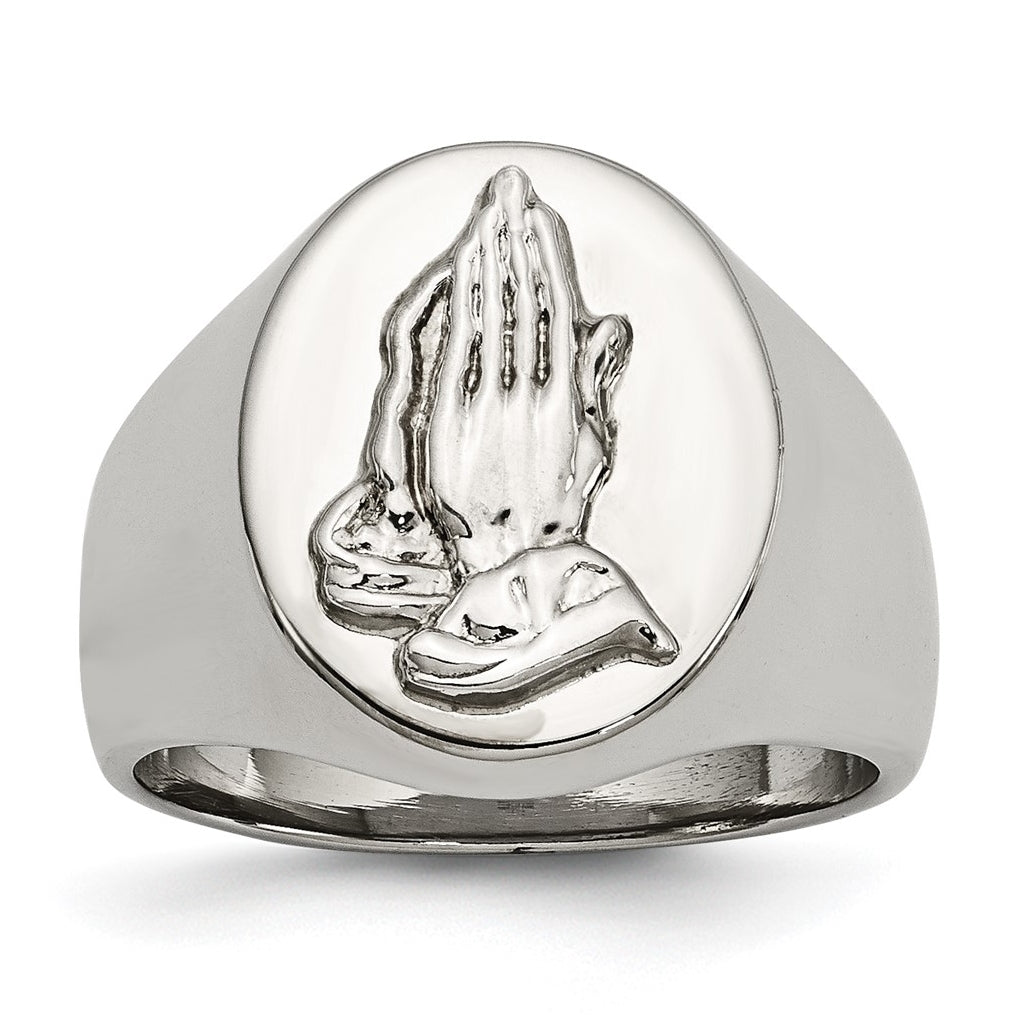 Stainless Steel Polished w/ Sterling Silver Praying Hands Ring – Elegant Jewelry Gift for Birthday, Anniversary, Engagement, Wedding