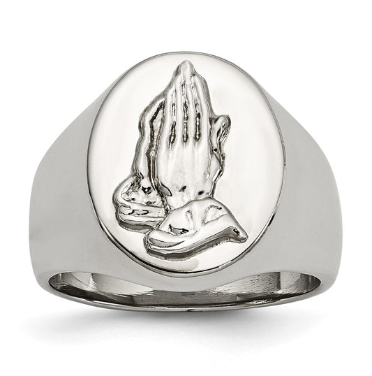 Stainless Steel Polished w/ Sterling Silver Praying Hands Ring – Elegant Jewelry Gift for Birthday, Anniversary, Engagement, Wedding