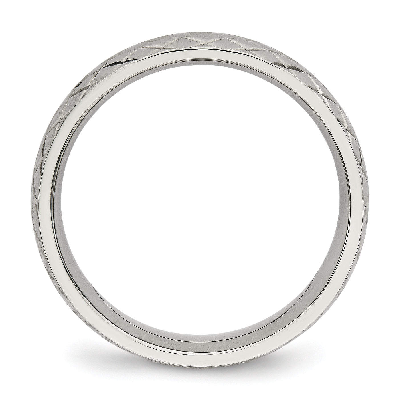 Stainless Steel Polished and Textured Criss Cross Design 6mm Band, Size 6