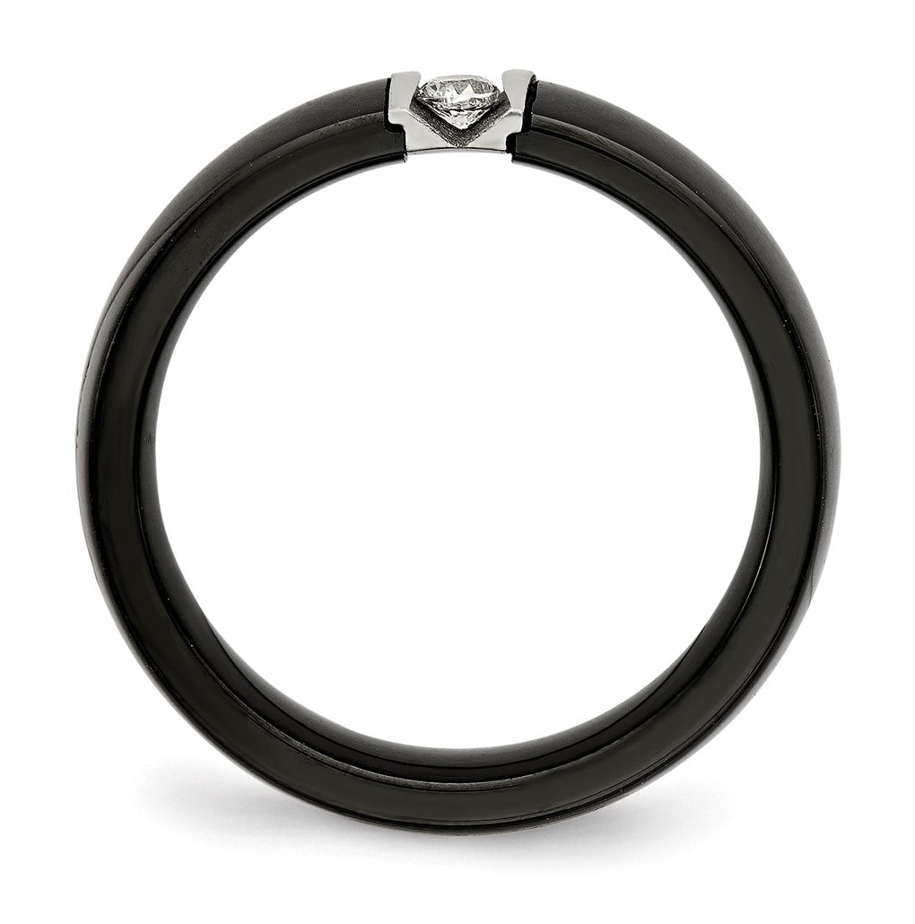 Stainless Steel Polished & Laser Cut Black Ceramic Cubic Zirconia Ring – Elegant Jewelry Gift for Birthday, Anniversary, Engagement, Wedding