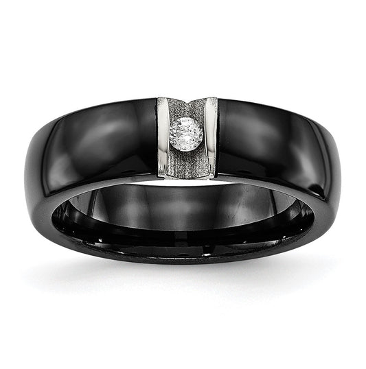 Stainless Steel Polished & Laser Cut Black Ceramic Cubic Zirconia Ring – Elegant Jewelry Gift for Birthday, Anniversary, Engagement, Wedding