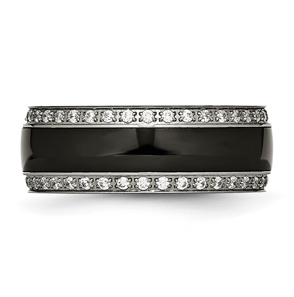 Stainless Steel Polished Black Ceramic Cubic Zirconia Ring – Elegant Jewelry Gift for Birthday, Anniversary, Engagement, Wedding