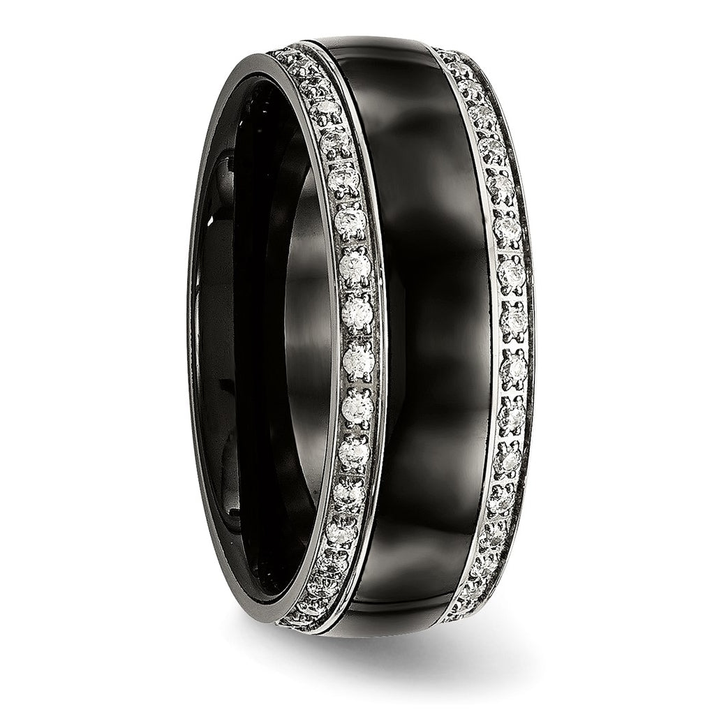 Stainless Steel Polished Black Ceramic Cubic Zirconia Ring – Elegant Jewelry Gift for Birthday, Anniversary, Engagement, Wedding