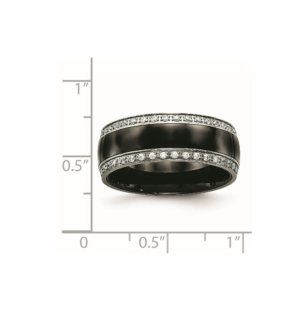 Stainless Steel Polished Black Ceramic Cubic Zirconia Ring – Elegant Jewelry Gift for Birthday, Anniversary, Engagement, Wedding