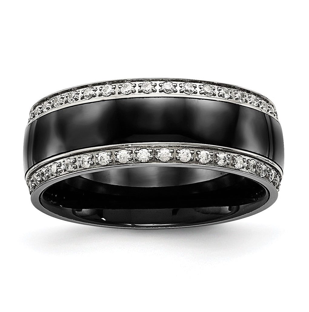 Stainless Steel Polished Black Ceramic Cubic Zirconia Ring – Elegant Jewelry Gift for Birthday, Anniversary, Engagement, Wedding
