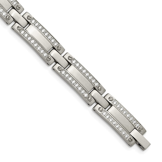 Stainless Steel Brushed with Cubic Zirconia 8.5in Bracelet