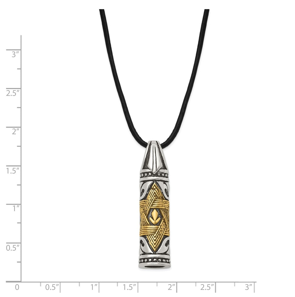 Stainless Steel Antiqued/Polished Yellow IP Star of David Leather Cord Neck – Elegant Jewelry Gift for Birthday, Anniversary, Engagement, Wedding