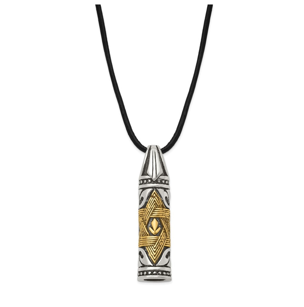 Stainless Steel Antiqued/Polished Yellow IP Star of David Leather Cord Neck – Elegant Jewelry Gift for Birthday, Anniversary, Engagement, Wedding
