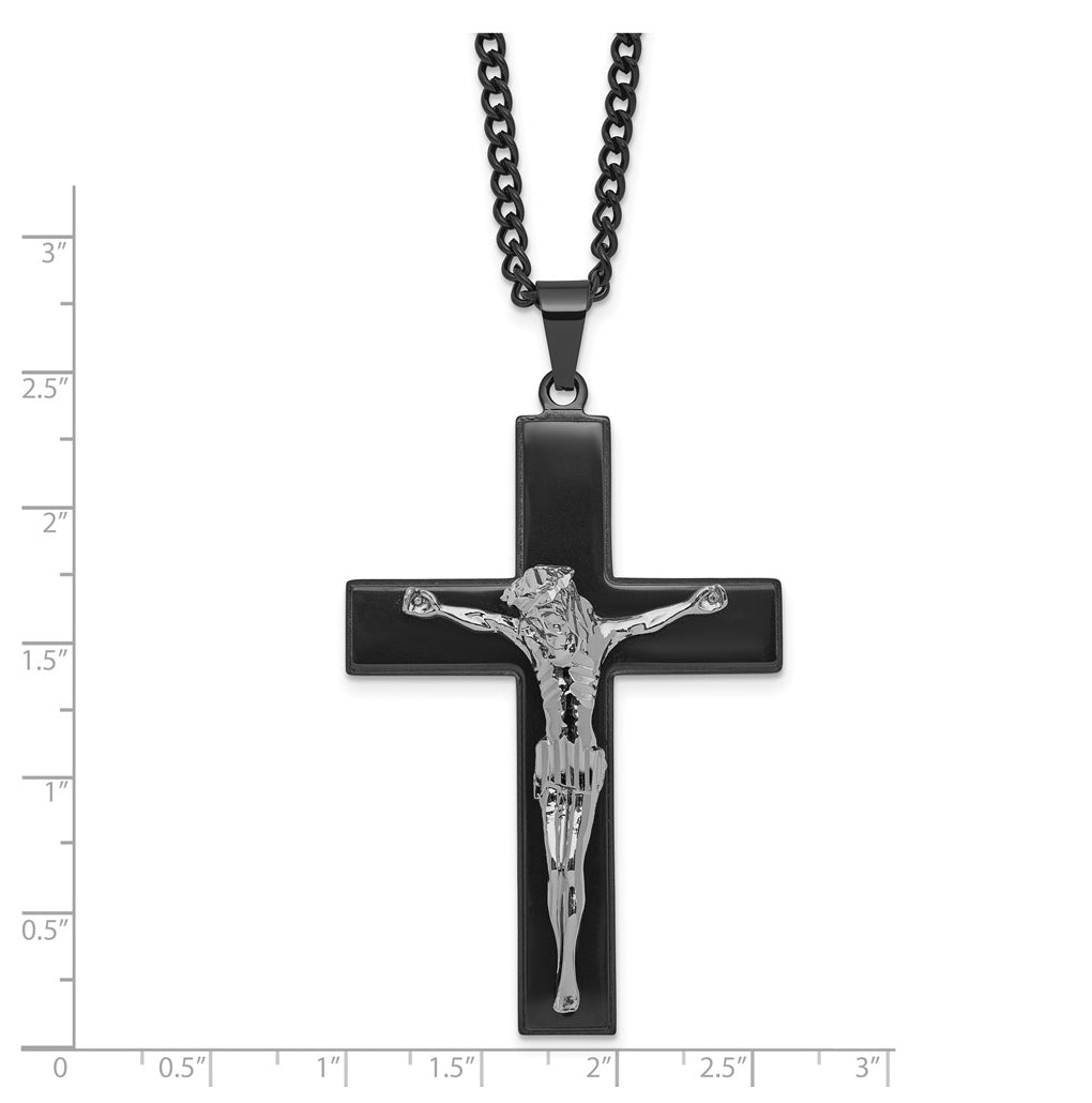 Stainless Steel Polished Black IP-plated Crucifix 24in Necklace