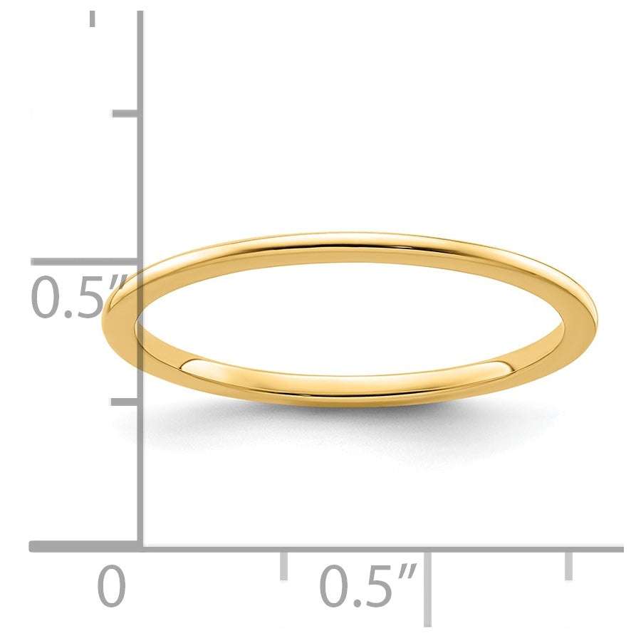 14K Yellow Gold 1.2mm Half Round Polished Stackable Band Size 4.5
