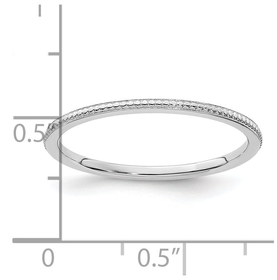 14K White Gold 1.2mm Beaded Stackable Band Size 4.5