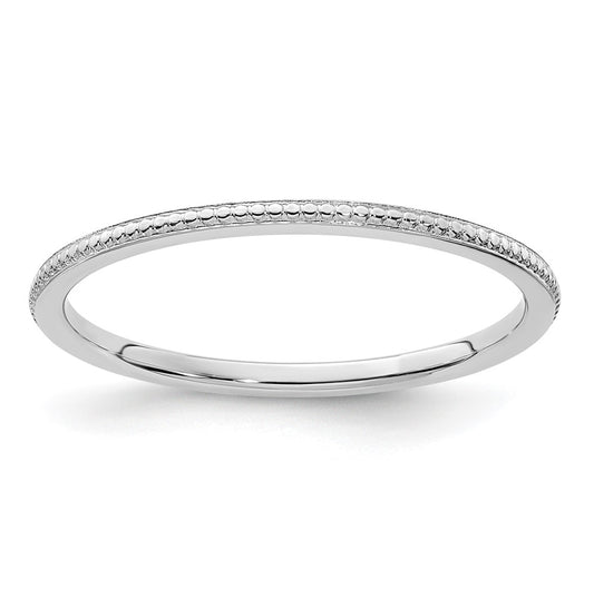 14K White Gold 1.2mm Beaded Stackable Band Size 5