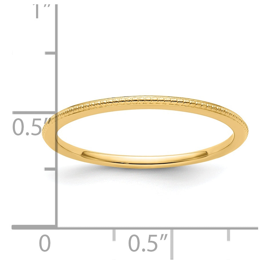 14K Yellow Gold 1.2mm Beaded Stackable Band Size 5.5
