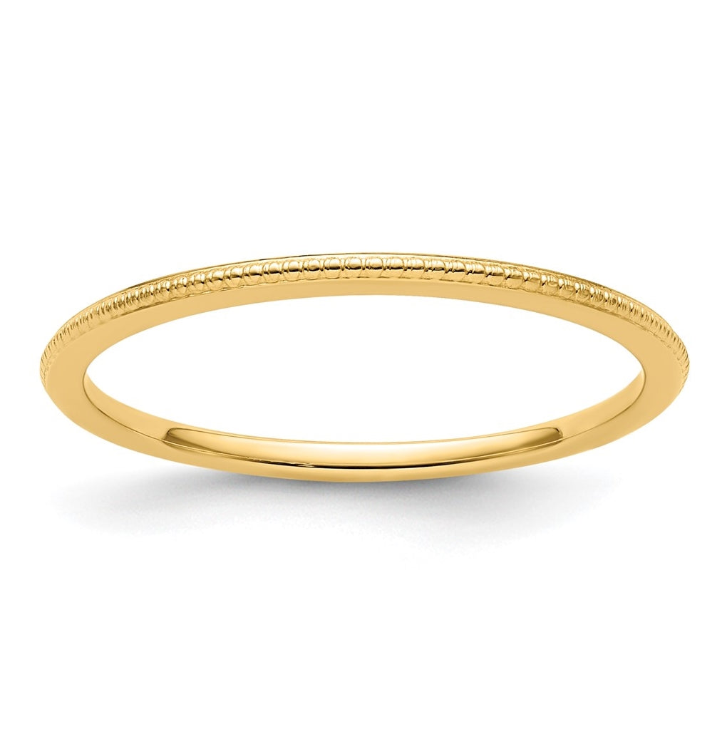 14K Yellow Gold 1.2mm Beaded Stackable Band Size 4.5