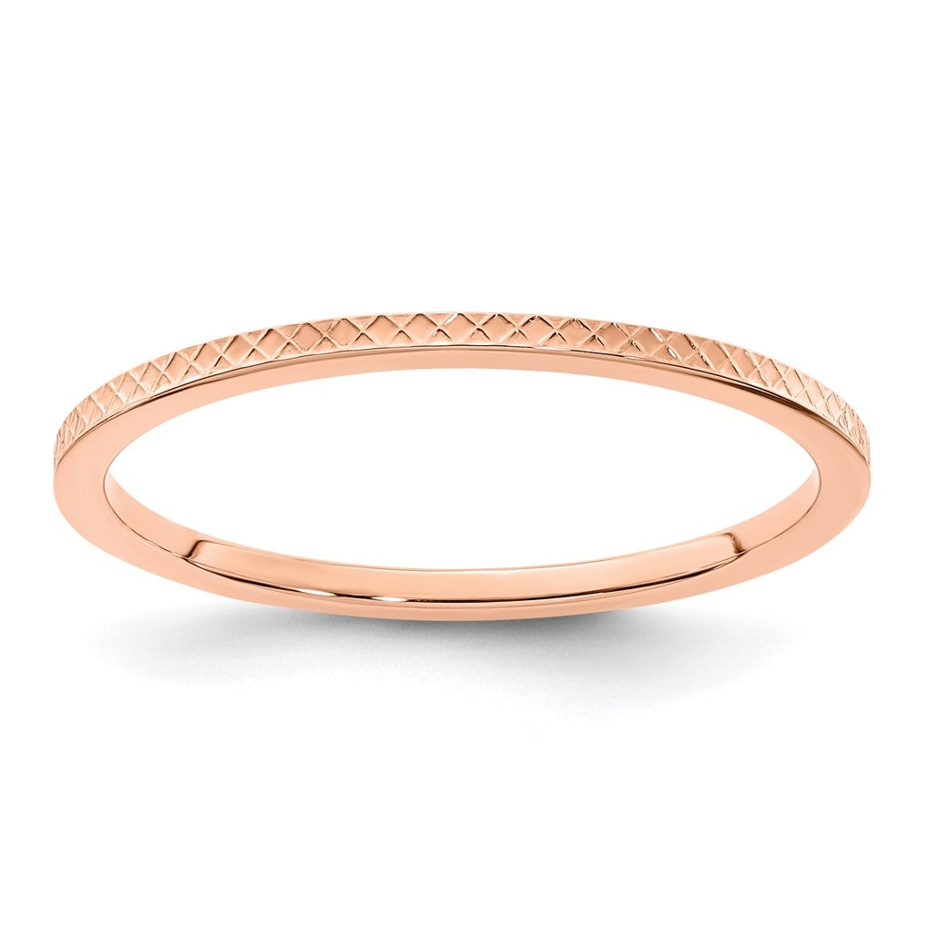 14K Rose Gold 1.2mm Criss-Cross Pattern Stackable Band Size 4.5
