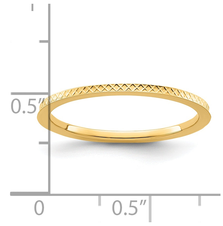 14K Yellow Gold 1.2mm Criss-Cross Pattern Stackable Band Size 5