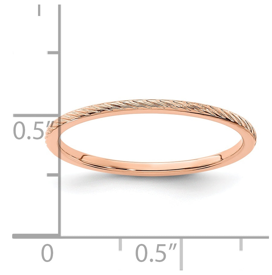 14K Rose Gold 1.2mm Twisted Wire Pattern Stackable Band Size 5