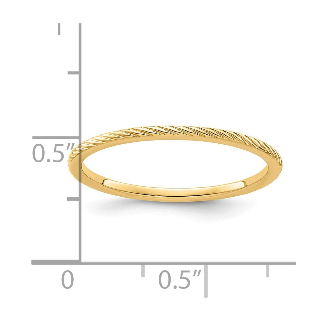 14K Yellow Or White Or Rose Gold 1.2mm Twisted Wire Pattern Stackable Band