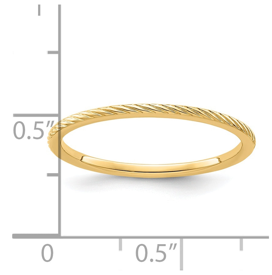 14K Yellow Gold 1.2mm Twisted Wire Pattern Stackable Band Size 5.5