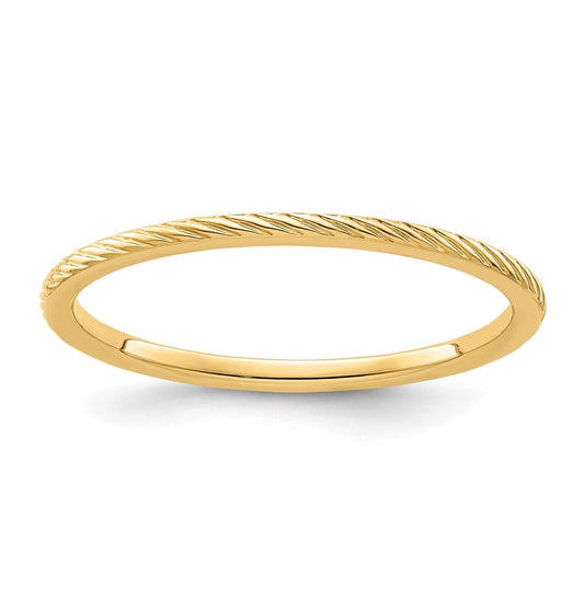 14K Yellow Gold 1.2mm Twisted Wire Pattern Stackable Band Size 4