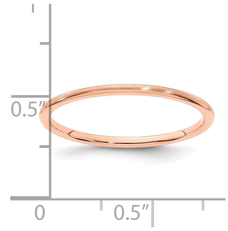14K Rose Gold 1.2mm Half Round Satin Stackable Band Size 5