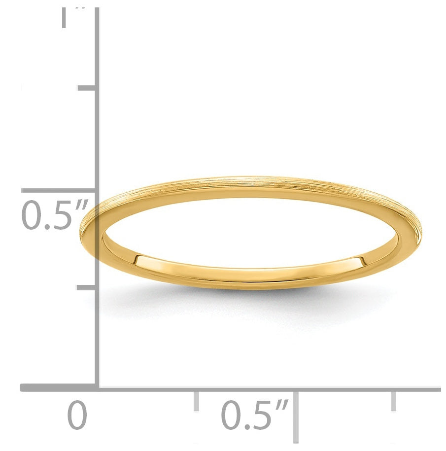 14K Yellow Gold 1.2mm Half Round Satin Stackable Band Size 4