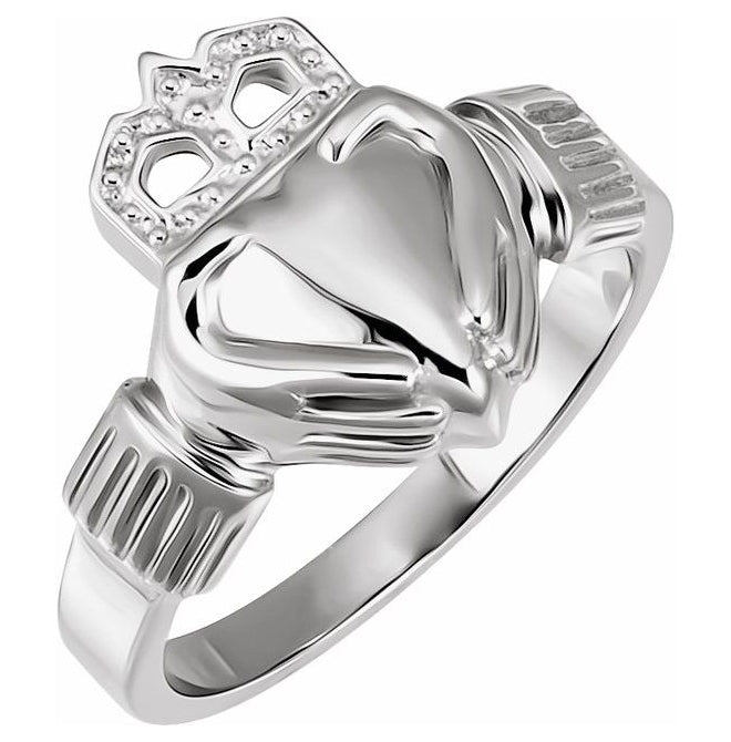 14K White Gold 14.5x10.5 mm Ladies Claddagh Band Size 6