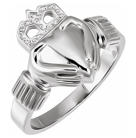 14K White Gold 14.5x10.5 mm Ladies Claddagh Band Size 6
