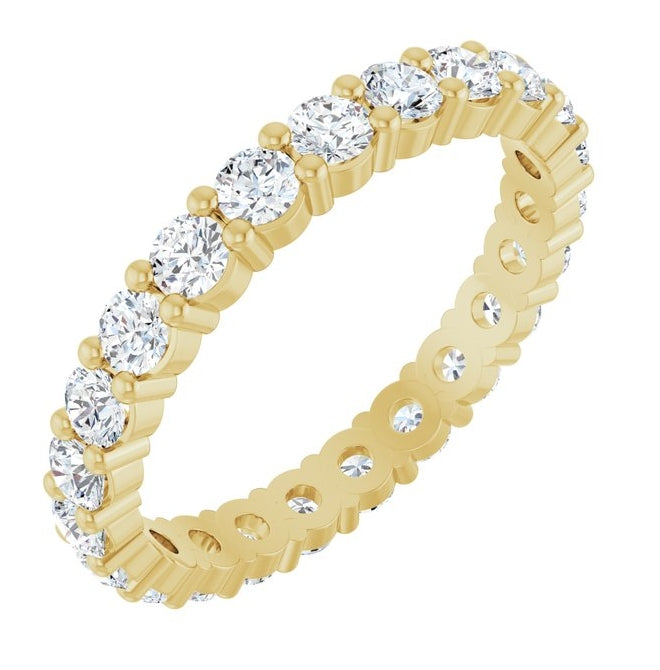 14K Yellow Gold Round 2.5 Mm Si2-Si3, G-H  Polished 1 3/8 Ctw Natural Diamond Eternity Band, Size 7