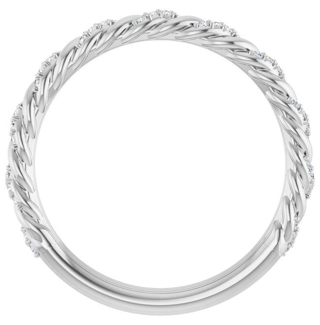 14K Yellow Or White Or Rose Gold Or Platinum Round .8 Mm Polished 1/10 Ctw Lab-Grown Diamond Pave Twist Rope Band