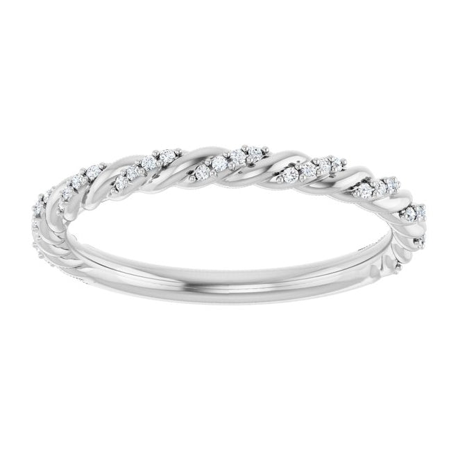 14K Yellow Or White Or Rose Gold Or Platinum Round .8 Mm Polished 1/10 Ctw Lab-Grown Diamond Pave Twist Rope Band
