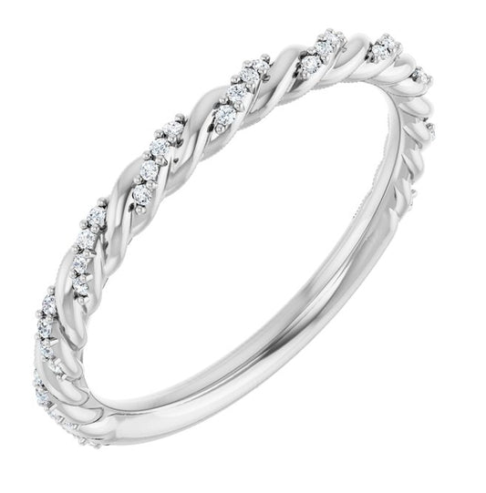 14K Yellow Or White Or Rose Gold Or Platinum Round .8 Mm Polished 1/10 Ctw Lab-Grown Diamond Pave Twist Rope Band