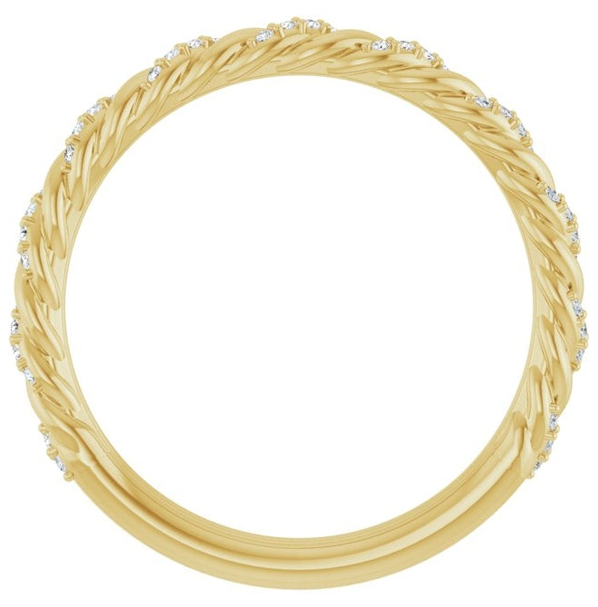 14K Yellow Or White Or Rose Gold Or Platinum Round .8 Mm Polished 1/10 Ctw Lab-Grown Diamond Pave Twist Rope Band