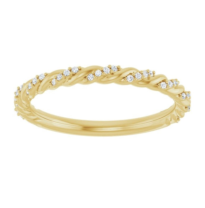 14K Yellow Or White Or Rose Gold Or Platinum Round .8 Mm Polished 1/10 Ctw Lab-Grown Diamond Pave Twist Rope Band