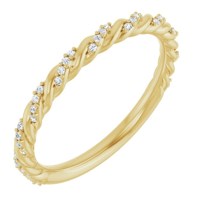 14K Yellow Or White Or Rose Gold Or Platinum Round .8 Mm Polished 1/10 Ctw Lab-Grown Diamond Pave Twist Rope Band