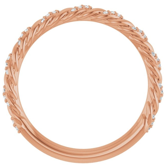14K Yellow Or White Or Rose Gold Or Platinum Round .8 Mm Polished 1/10 Ctw Lab-Grown Diamond Pave Twist Rope Band