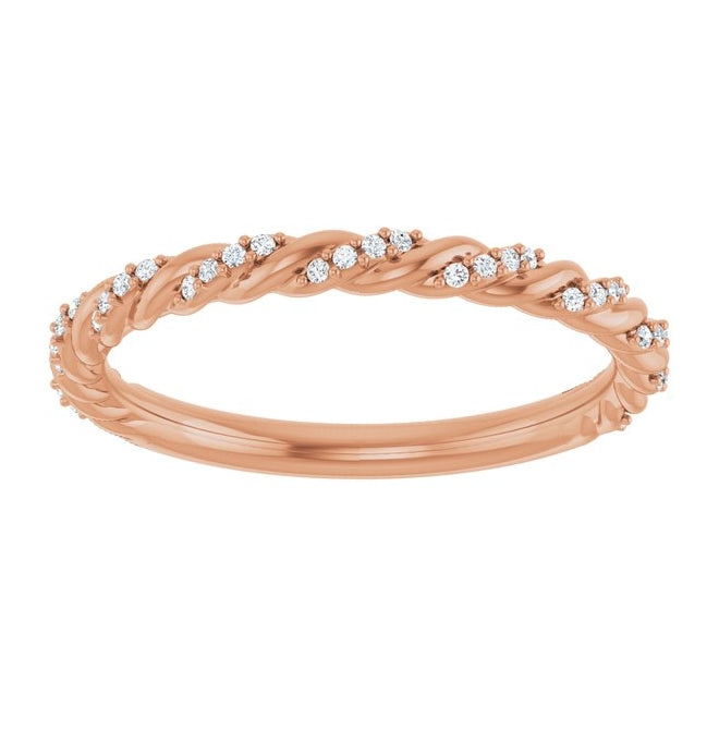 14K Yellow Or White Or Rose Gold Or Platinum Round .8 Mm Polished 1/10 Ctw Lab-Grown Diamond Pave Twist Rope Band