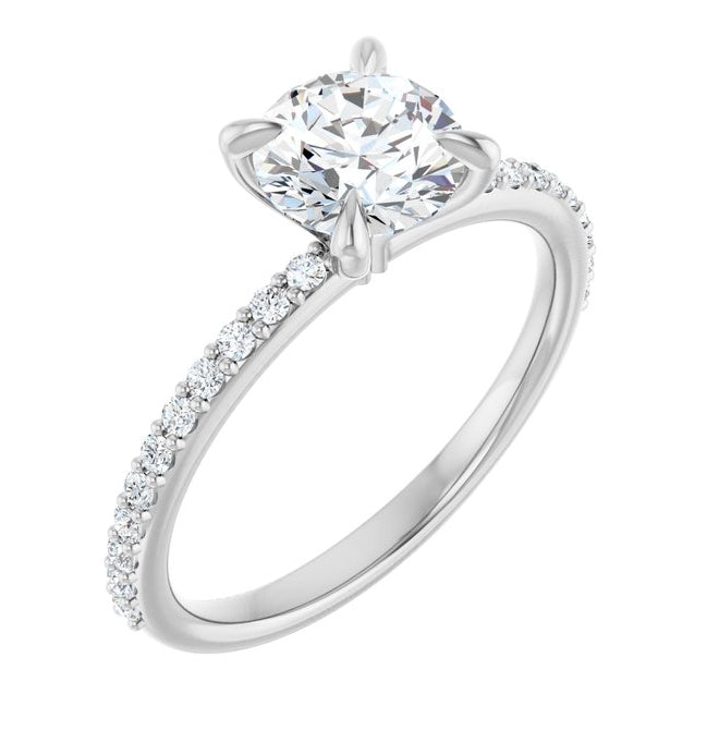 14K White Gold Round 6.5 Mm Polished 1 1/5 Ctw Lab-Grown Diamond Engagement Ring Size 7