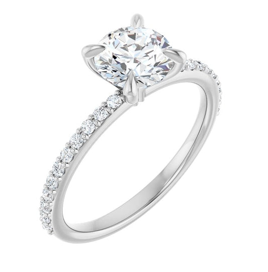 14K White Gold Round 6.5 Mm Polished 1 1/5 Ctw Lab-Grown Diamond Engagement Ring Size 7