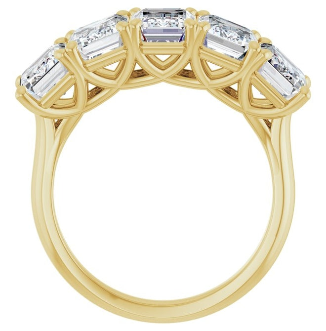 10K Yellow Gold Emerald 7 X 5 Mm Polished 5 Ctw Lab-Grown Diamond Anniversary Band Size 7