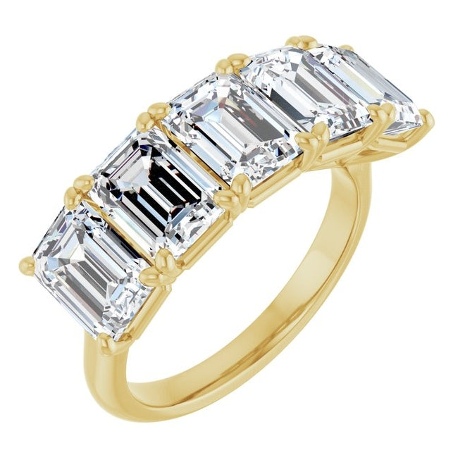 10K Yellow Gold Emerald 7 X 5 Mm Polished 5 Ctw Lab-Grown Diamond Anniversary Band Size 7