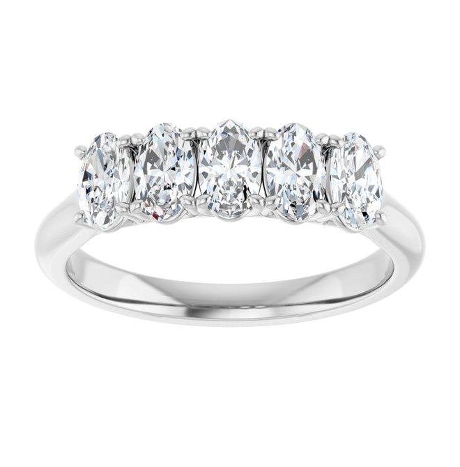 14K White Gold Oval Polished Lab-Grown Diamond Anniversary Band Size 7