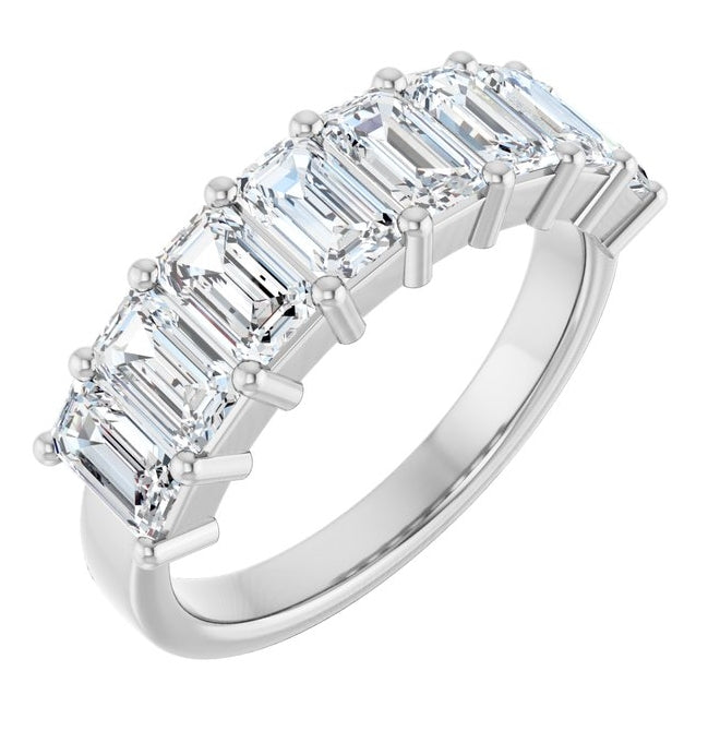 14K White Gold Emerald 5 X 3Mm Si1, Ghi Polished 2 1/2 Ctw Natural Diamond Annniversary Band Size 7